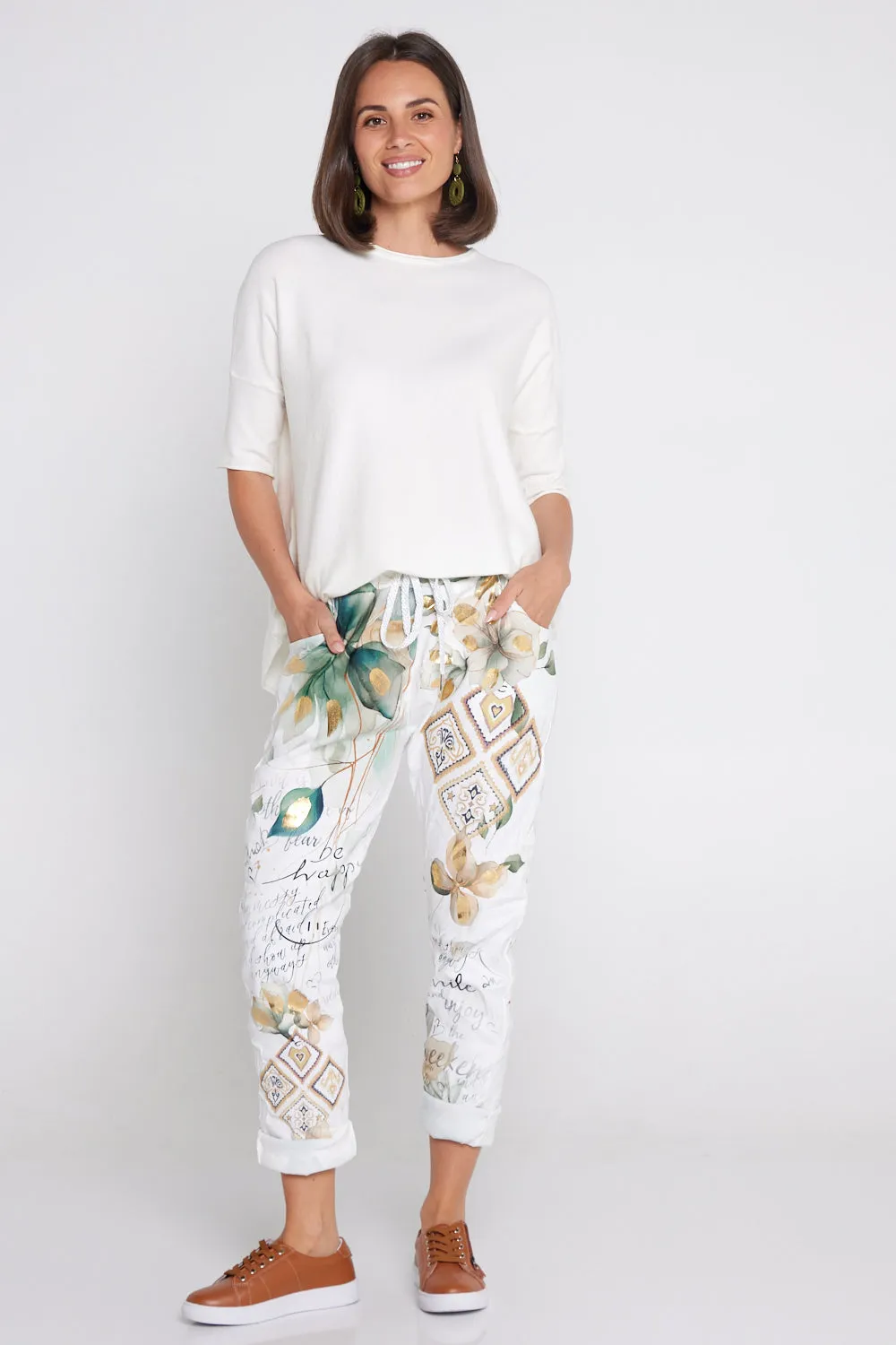 Alina Pants - Gold & Jade Leaf