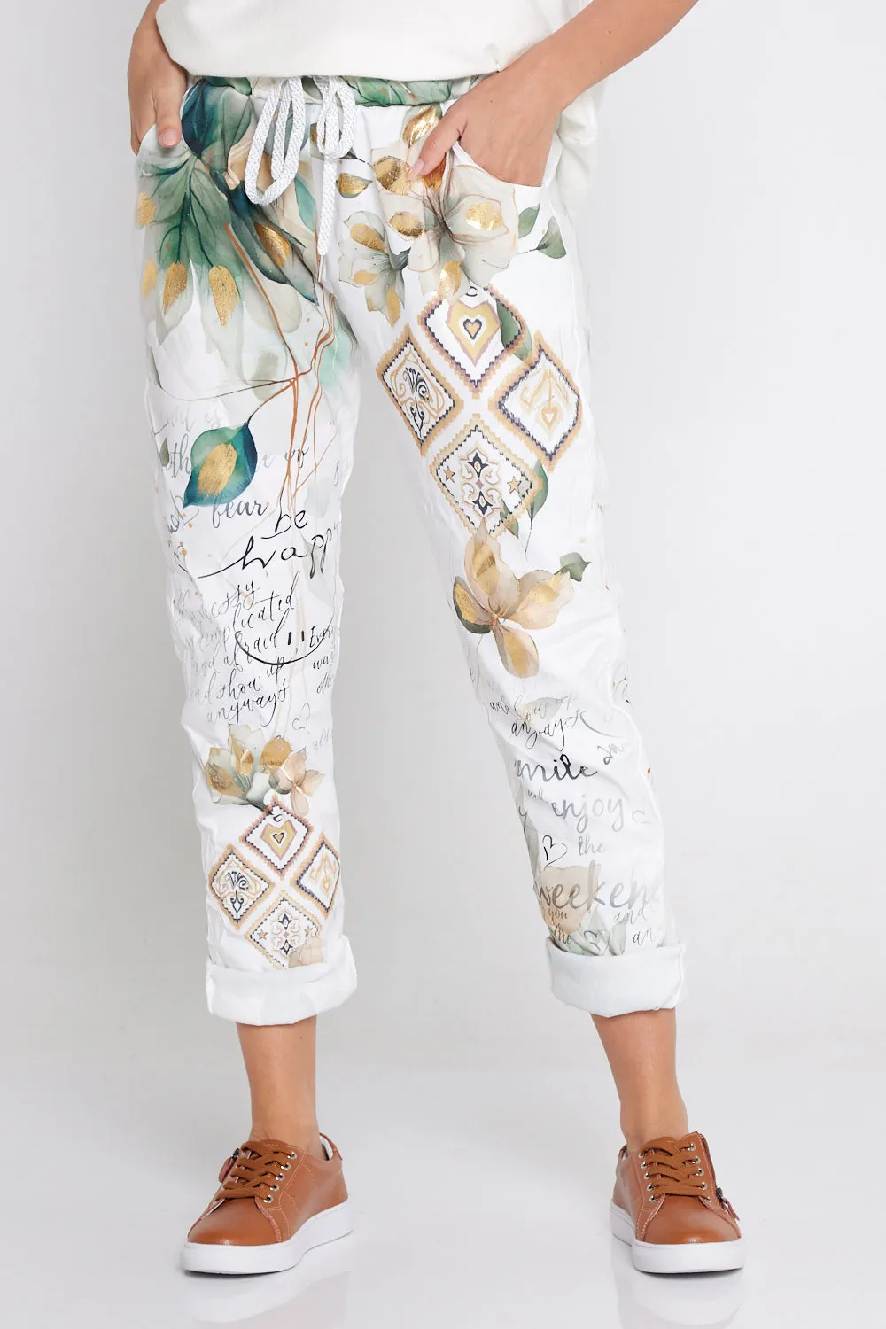 Alina Pants - Gold & Jade Leaf