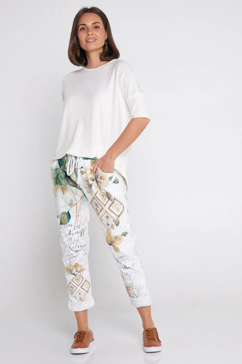 Alina Pants - Gold & Jade Leaf