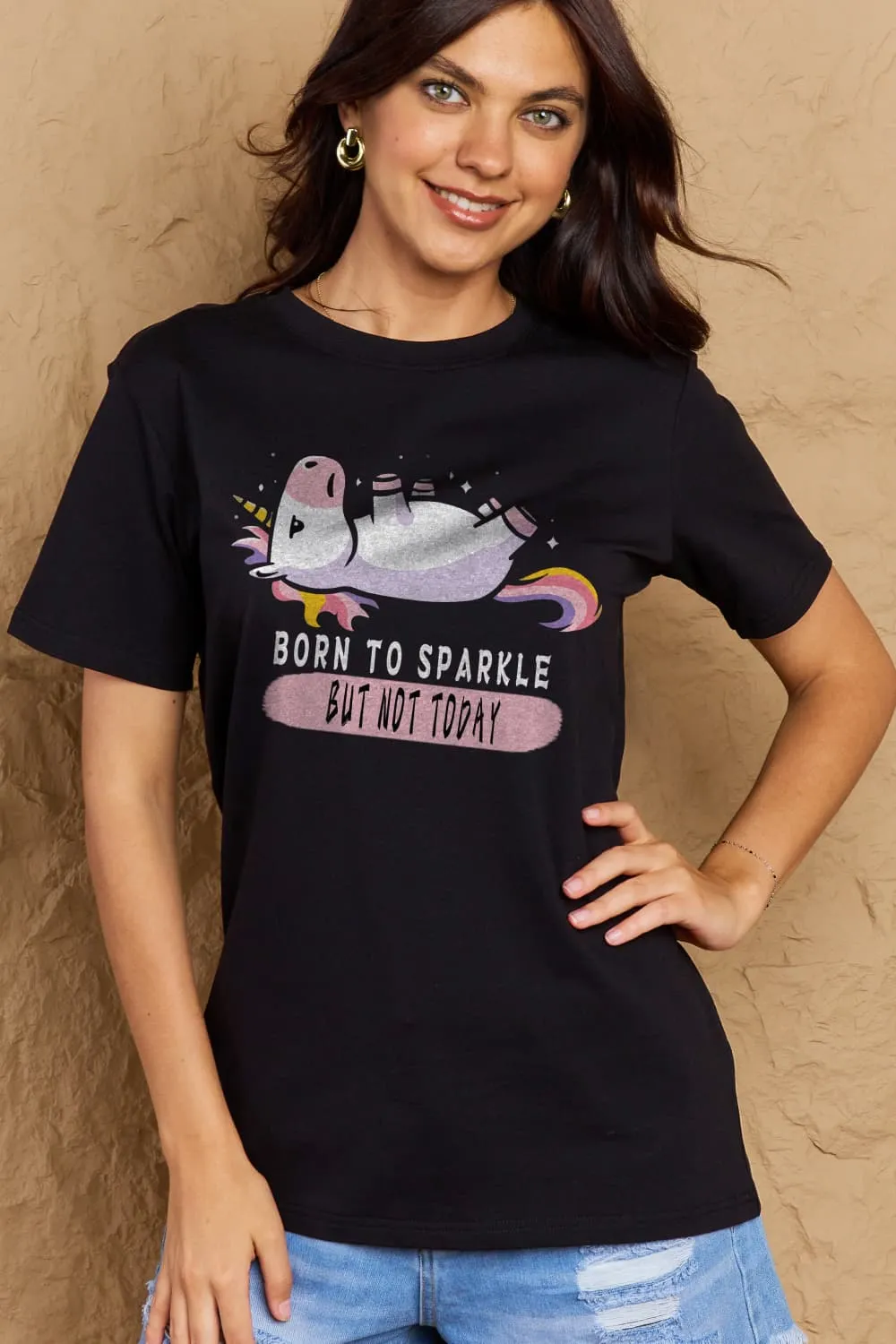 BORN TO SPARKLE BUT NOT TODAY Graphic Cotton Tee