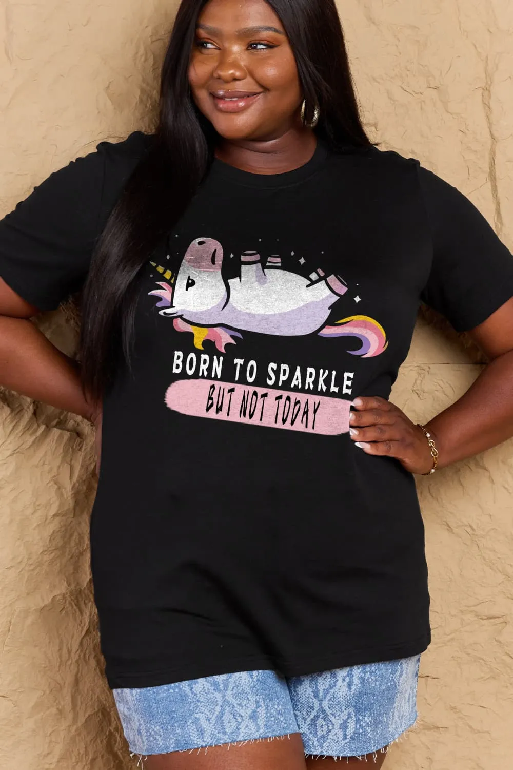 BORN TO SPARKLE BUT NOT TODAY Graphic Cotton Tee