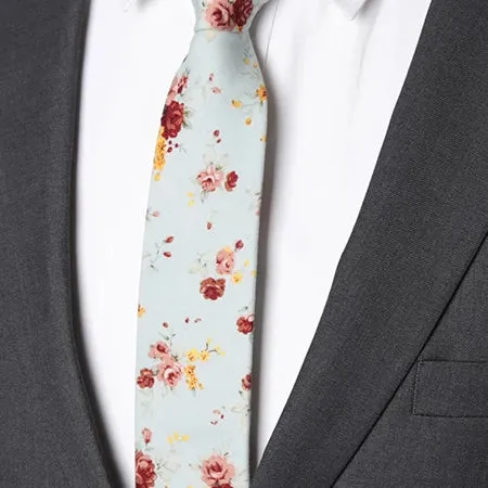 Classy Men Mint Green Floral Skinny Cotton Tie