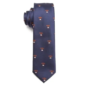 Classy Men Navy Blue Dog Pattern Skinny Tie