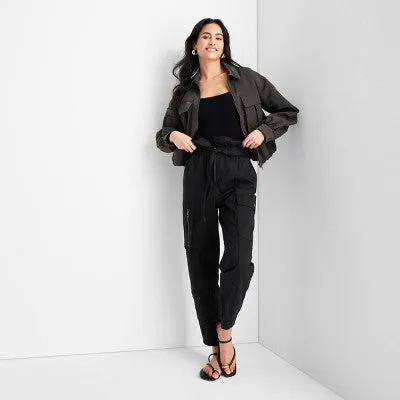 Future Collective w/Jenny K Lopez Black High-Waisted Fold Over Cargo Pants