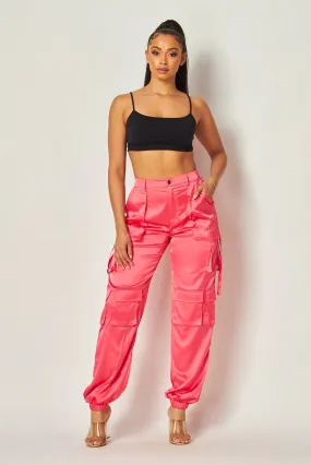 Love Me Satin Cargo Pocket Jogger Pants