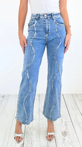 Lunar Wave Metallic Denim Pants