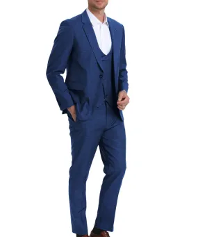 Navy Sharkskin Suit with Double Breasted Vest