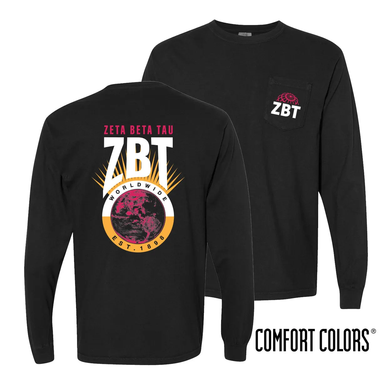 New! ZBT Comfort Colors Retro Worldwide Long Sleeve Tee