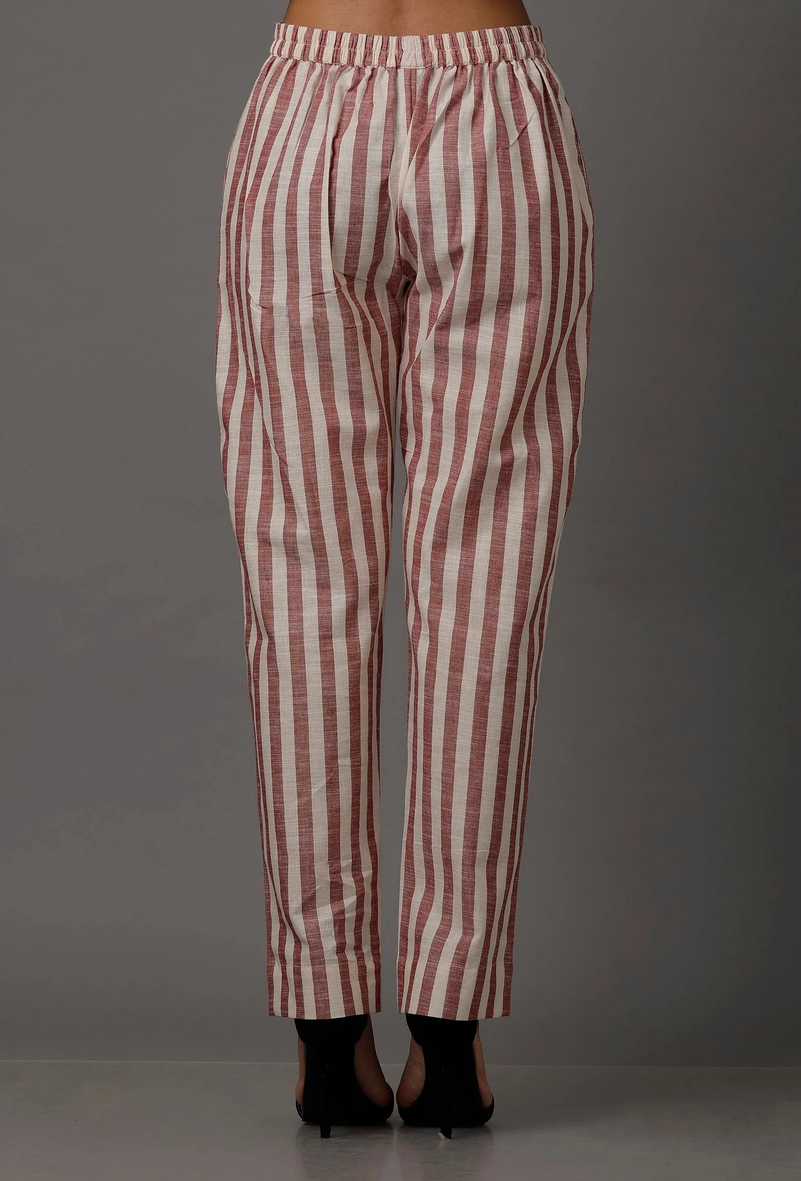 Red and White Stripes Pure Woven Cotton Pants